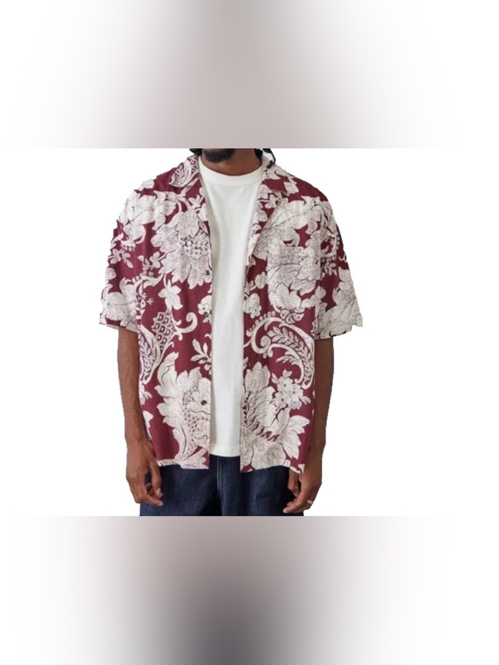 NEW- Size M Mens BDG Short Sleeve Button Down Shirt Cotton Maroon Paisley